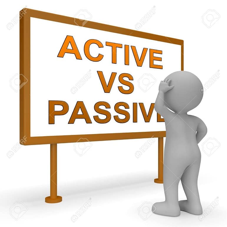 119298669 active vs passive signpost means positive energy attitude or negative laziness 3d illustration